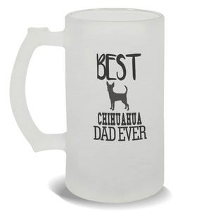 Best Chihuahua Dad Ever Frosted Beer Mug Gift Dog Silhouette Funny Pet Cartoon Owner
