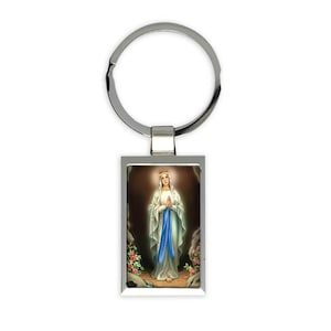 Our Lady Lourdes Gift Rectangular Keychain Catholic Religious Virgin Saint Mary
