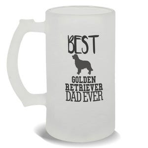 Best Golden Retriever Dad Ever Frosted Beer Mug Gift Dog Silhouette Funny Pet Cartoon Owner