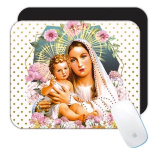 Our Lady Mary with Baby Jesus Mousepad Gift Catholic Virgin Mary Mother of God Religious