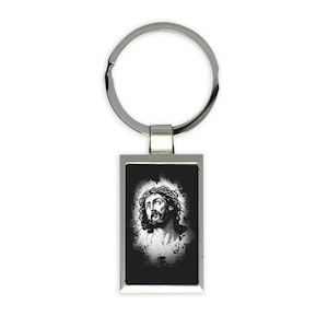 Jesus Crown Of Thorns Gift Rectangular Keychain Sacrifice Faith Hope Catholic Religious Paster Face