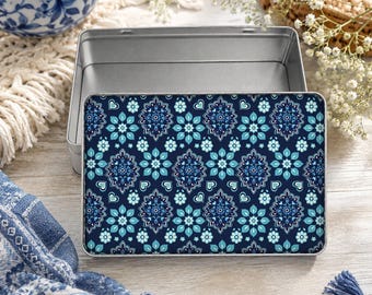 Moroccan Ornament Rectangular Tin Box Gift Mandalas Pattern Classic Style Floral Print Daisy Home