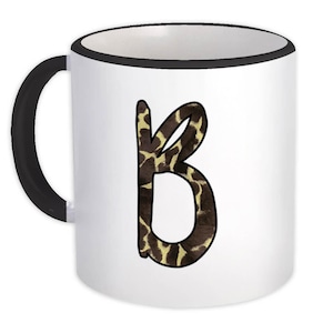 Taza con jirafa y alfabeto (A-Z): Taza con inicial y asa negra con estampado de animales de safari, regalo personalizado