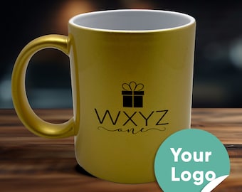 Taza personalizada con purpurina dorada de 11 oz con logotipo personalizado y diseño personalizado