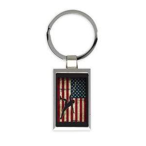 American Fencer Gift Rectangular Keychain USA Flag United States Fencing Fight Sport Lover America