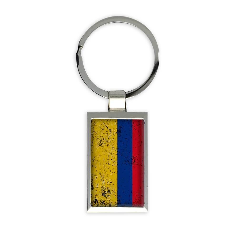 Colombia - Portachiavi rettangolare con bandiera, stile retrò, artistico, colombiano, espatriato, paese