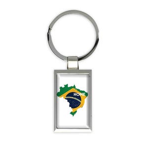 Llavero rectangular con bandera de Brasil, regalo, mapa de casa, orgullo brasileño, Amazon
