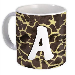 Taza con monograma de jirafa (A-Z): Taza de café con estampado animal y letras llamativas, idea de regalo de safari personalizada