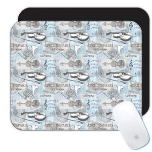 Music Paris Mousepad Gift Wedding Engagement Pattern Vintage Violin Notes Gramophone