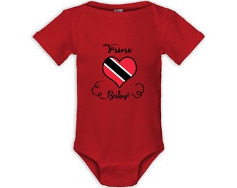 Personalized Trinidadian Baby Bodysuit Heart Flag Trinidad and Tobago  Country Name Newborn Nationality Onesie Gift