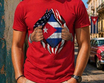 Cuba T-Shirt Gift Flag USA Chest American Cuban Expat Country Made In USA