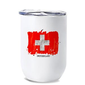 Switzerland Flag Wine Tumbler Gift Europe Travel Expat Country Watercolor