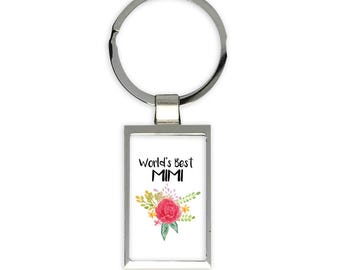 Worlds Best Mimi Gift Round Keychain Family Cute Flower Christmas Birthday