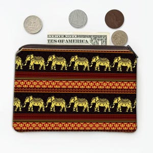 Monedero con estampado indio, elefantes, mandalas, adorno, borde, diseño de henna, decoración