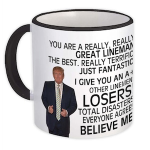 Taza divertida de Trump para regalo de LINEMAN, ideal para cumpleaños, Navidad y trabajos de LINEMAN.