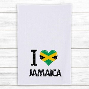I Love Jamaica Tea Towel Cotton Gift Heart Flag Country Crest Jamaican Expat