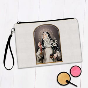 Saint Agnese Di Montepulciano Makeup Bag Gift Catholic Church Dominican Christian Flowers