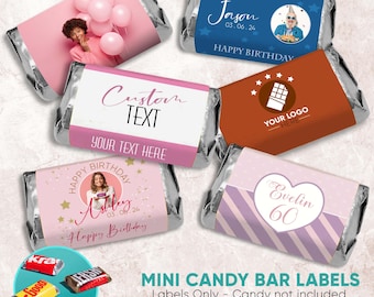 180 Personalized Miniature Candy Stickers Bulk Custom Label Wrap Gourmet Mini Candy Chocolates Party Favors Premium Vinyl Decor Shower Birth