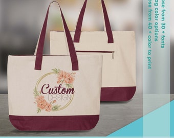 Personalized Zippered 19L Cotton Canvas Tote Bag