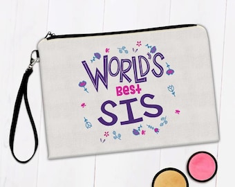 Worlds Best SIS Makeup Bag Gift Great Floral Birthday Family Sister Sibling