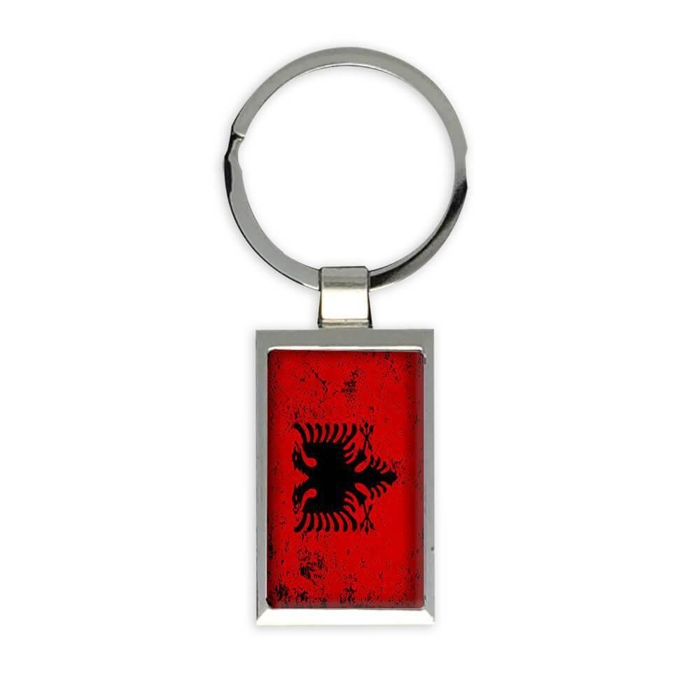 Schlüsselanhänger Albanischer Adler – Gravierte Flagge, Kunstleder, Rot Oder Braun, Ca. 90x43mm