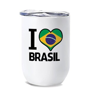 I Love Brazil Wine Tumbler Gift Flag Heart Country Crest Brazilian Expat