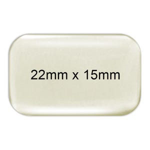 May include: A white rectangular sticker with the text "22mm x 15mm" printed in black.