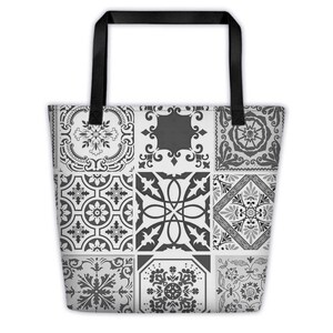 Mosaik Fliesen Patchwork Strandtasche Geschenk Schwarz und Weiß alle Anlass Dekor