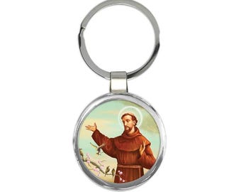 San Francis of Assisi Gift Round Keychain Catholic Religious Saint