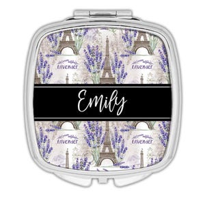 Lavender Eiffel Tower Pattern Compact Mirror Gift Vintage Style Paris France Flowers Home Decor
