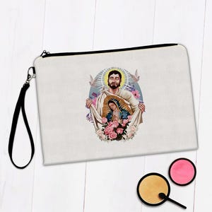 Saint Juan Diego Virgin Mary Makeup Bag Gift Catholic Guadalupe Religious Christian Roses