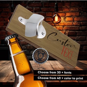 Personalized Wooden Magnetic Bottle Opener, Custom Made Magnetic Bottle Opener, Beer Lover Gift Customized, Father&#39;s Day Gift, Barware