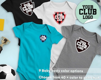 Custom Baby Soccer Bodysuit | Personalized Football Club Onesie | Name Number Any Team | Front and Back Print