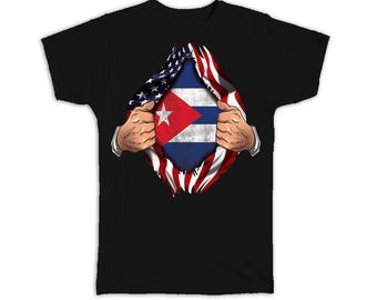 Kuba T-Shirt Geschenk Flagge USA Brust Amerikanisch Kubaner Expat Country Made In USA