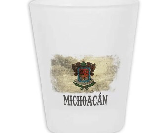 Michoacan Mexico Frosted Shot Glass Gift Distressed Flag Vintage Mexican Expat Country