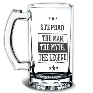 STEPDAD Glass Beer Mug Gift The Man Myth Legend Family Christmas