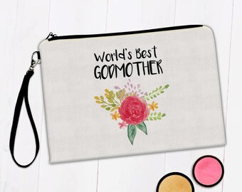 Worlds Best Godmother Makeup Bag Gift Family Cute Flower Christmas Birthday