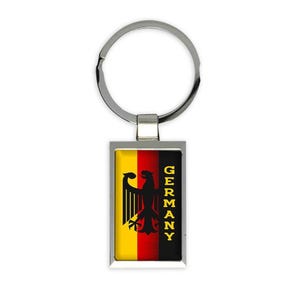 Germany Eagle Gift Rectangular Keychain Crest Flag Country German Expat Deutschland
