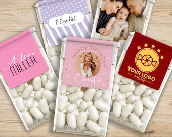 Personalized 24 Mint Label Sticker Bulk Custom Tag Label Party Favor Decor For 1oz Tick Tac Containers Customized Vinyl Candy Wrapper