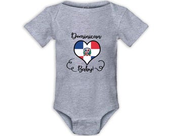 Personalized Dominican Baby Bodysuit Heart Flag Dominican Republic  Country Name Newborn Nationality Onesie Gift