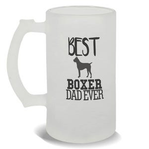 Best Boxer Dad Ever Frosted Beer Mug Gift Dog Silhouette Funny Pet Cartoon Owner