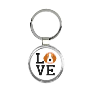 Love Beagle Cute Gift Round Keychain Dog Cartoon Funny Owner Heart Pet Mom Dad