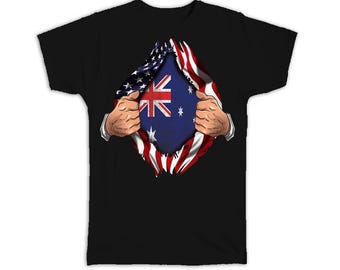 Australien T-Shirt Geschenk Flagge USA Amerikanische Brust Australian Expat Country