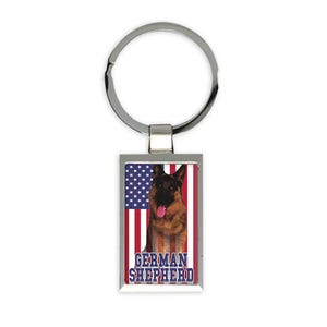 German Shepherd USA Gift Rectangular Keychain Flag American Dog Lover Pet United States Cute