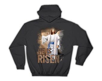 Jesus He Is Risen Hoodie Gift Resurrection Cave Easter Faith Catholic Holiday Painting