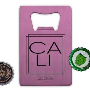 Ouvre-bouteille en forme de carte de crédit Colombie CALI, police de caractères minimaliste moderne carrée