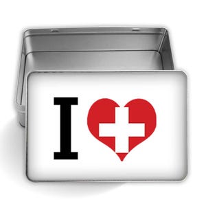 I Love Switzerland Rectangular Tin Box Gift Flag Heart Crest Country Swiss Expat