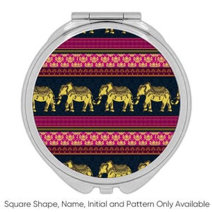 Indian Print Compact Mirror Gift Animal Elephant Flower Ornament Oriental Style Yoga Room Decor