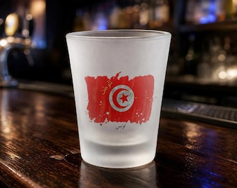Tunisia Flag Frosted Shot Glass Gift Country Name Original