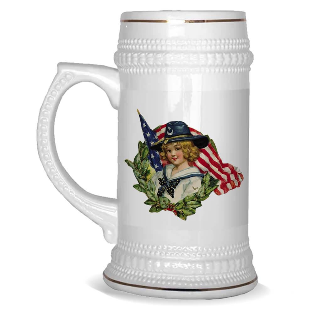 Kid USA Flag Vintage Americana Ceramic Beer Stein Gift